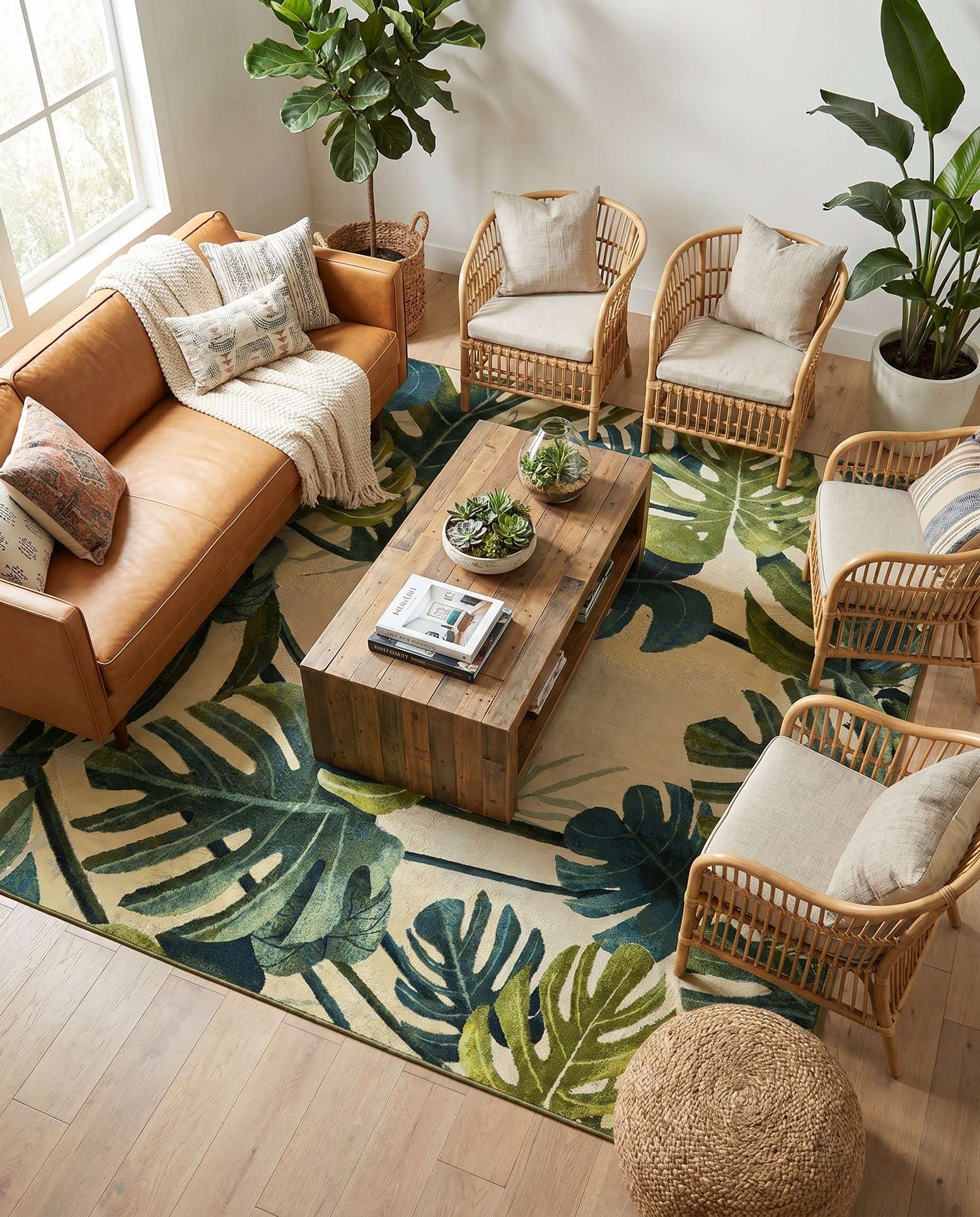 7' 10 x 7' 10 Easy-Clean Botanical Indoor / Outdoor Square Rug