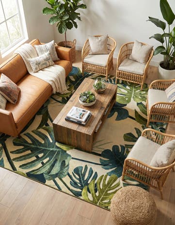 7' 10 x 7' 10 Easy-Clean Botanical Indoor / Outdoor Square Rug