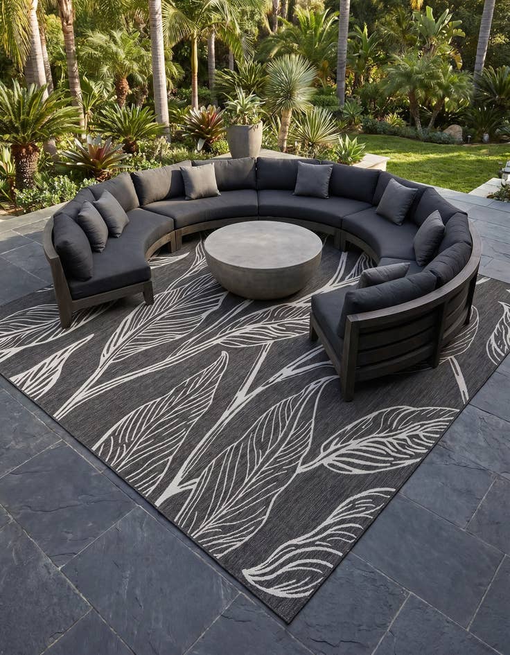 Detail image of 13' x 13' Easy-Clean Botanical Indoor / Outdoor Square Rug