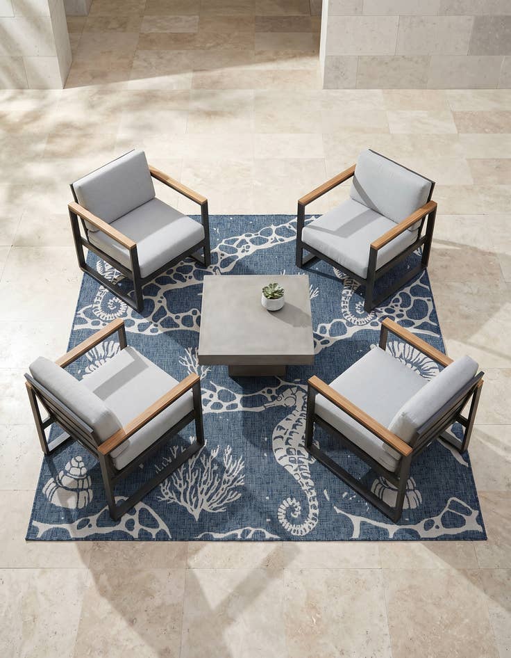 Detail image of 7' 10 x 7' 10 Easy-Clean Coastal Indoor / Outdoor Square Rug