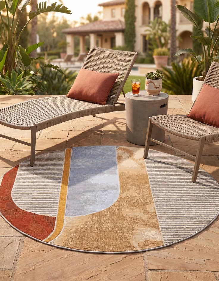 Detail image of 4' 1 x 4' 1 Easy-Clean Modern Indoor / Outdoor Round Rug
