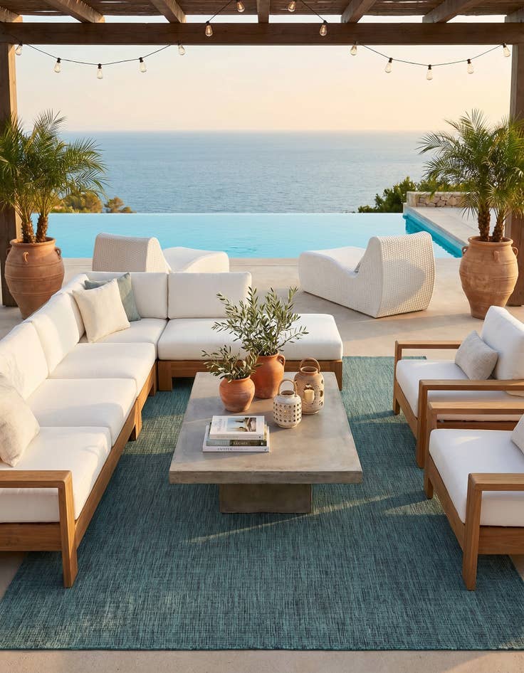 Detail image of 7' 10 x 10' Easy-Clean Solid Indoor / Outdoor Rug