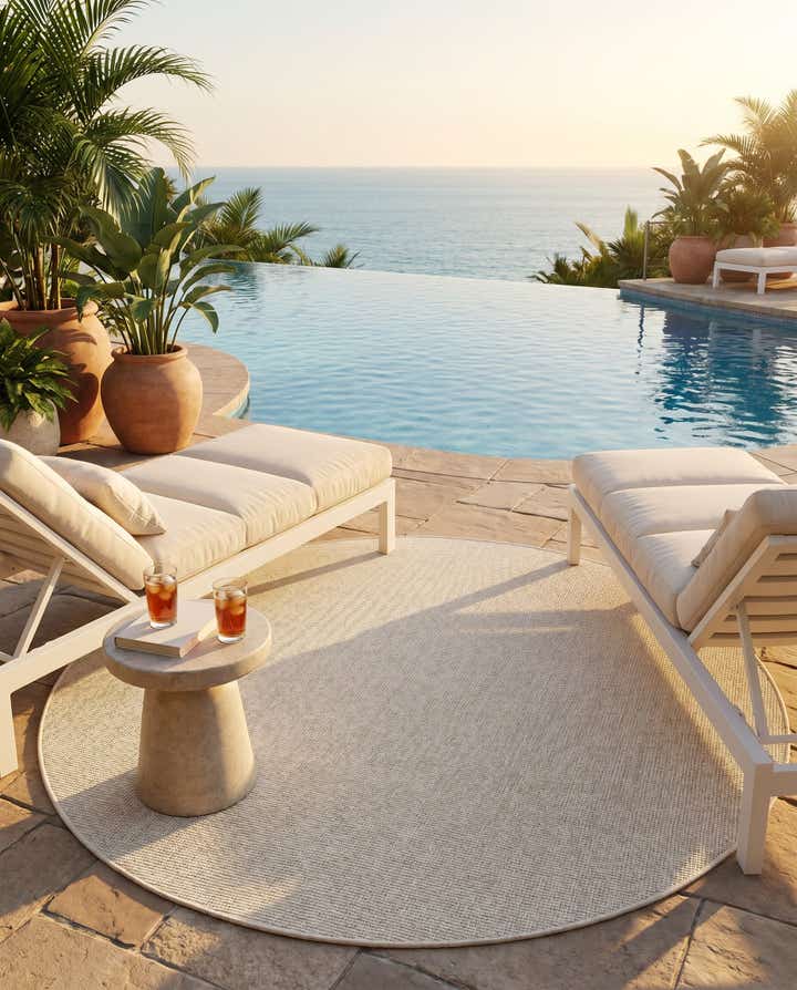 7' 10 x 7' 10 Easy-Clean Solid Indoor / Outdoor Round Rug