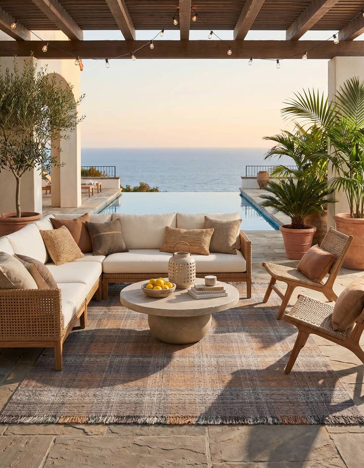 Detail image of 7' 10 x 10' Easy-Clean Eco Plaid Washable Indoor / Outdoor Rug