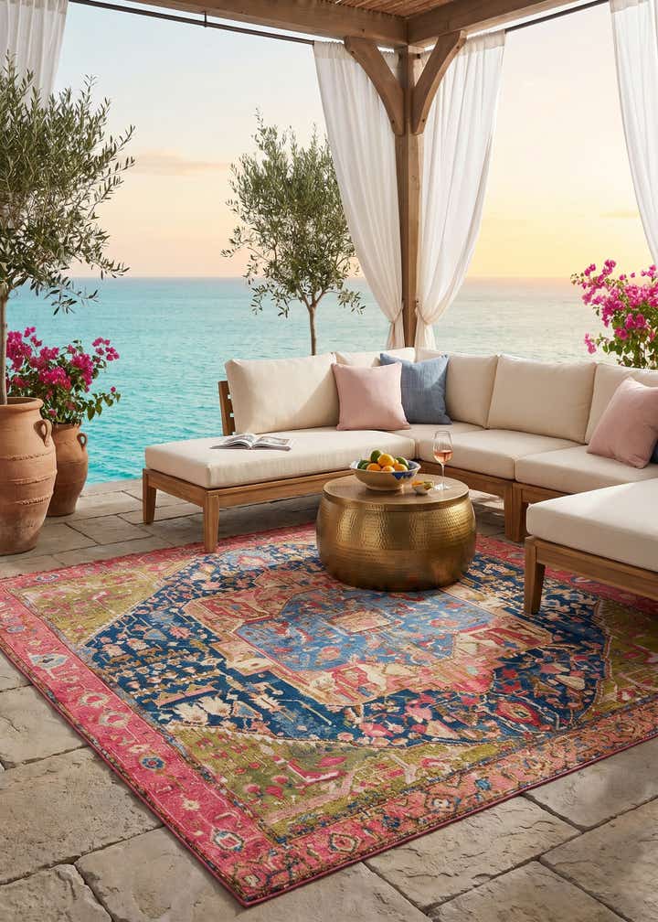 7' 10 x 7' 10 Easy-Clean Traditional Indoor / Outdoor Square Rug