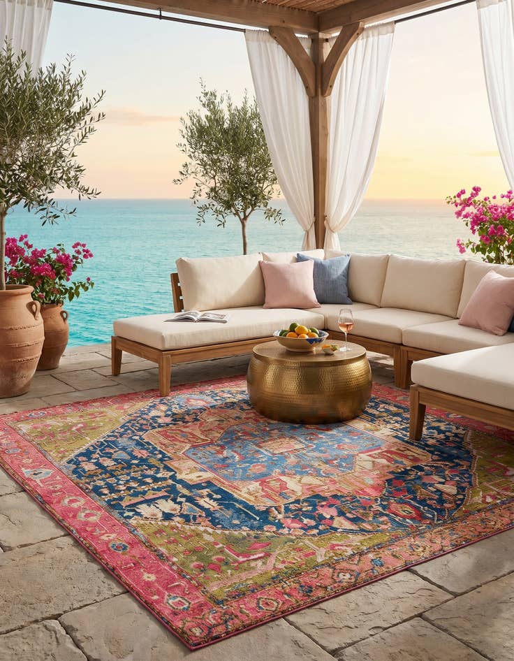 Detail image of 7' 10 x 7' 10 Easy-Clean Traditional Indoor / Outdoor Square Rug