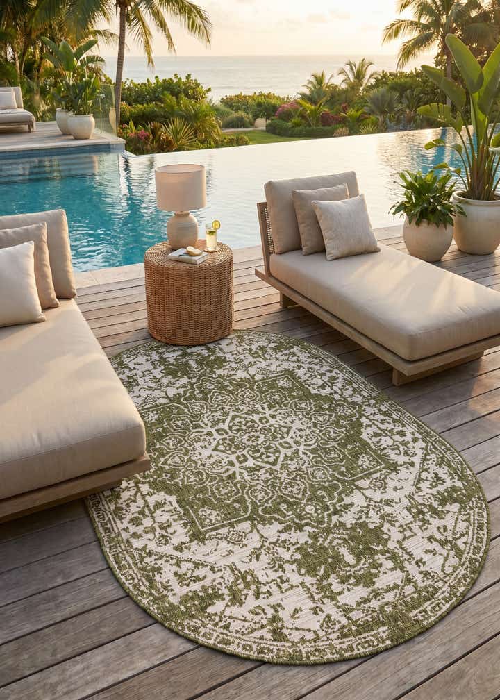 5' 3 x 8' Easy-Clean Jill Zarin Dubai Indoor / Outdoor Oval Rug