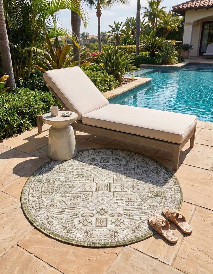 Detail image of 3' x 3' Easy-Clean Aztec Indoor / Outdoor Round Rug
