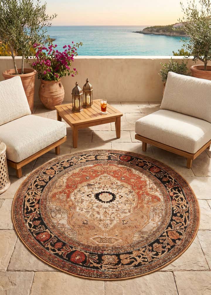 5' x 5' Easy-Clean Traditional Indoor / Outdoor Round Rug