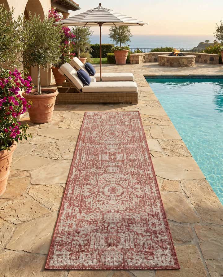2' 7 x 10' Easy-Clean Traditional Indoor / Outdoor Runner Rug