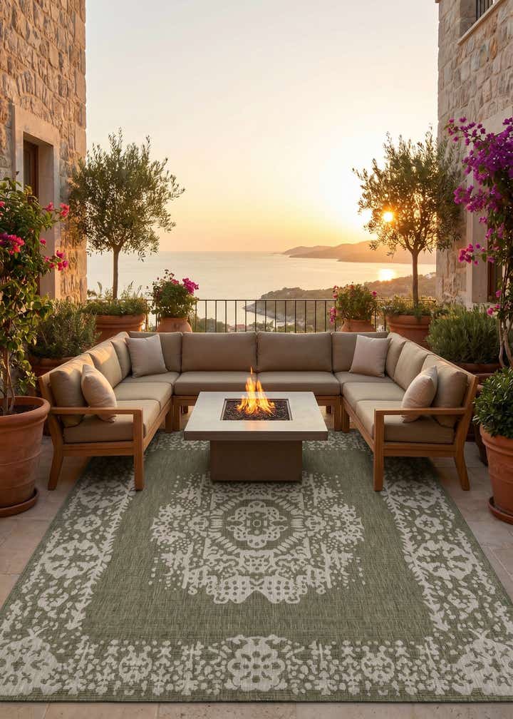 10' x 10' Easy-Clean Traditional Indoor / Outdoor Square Rug