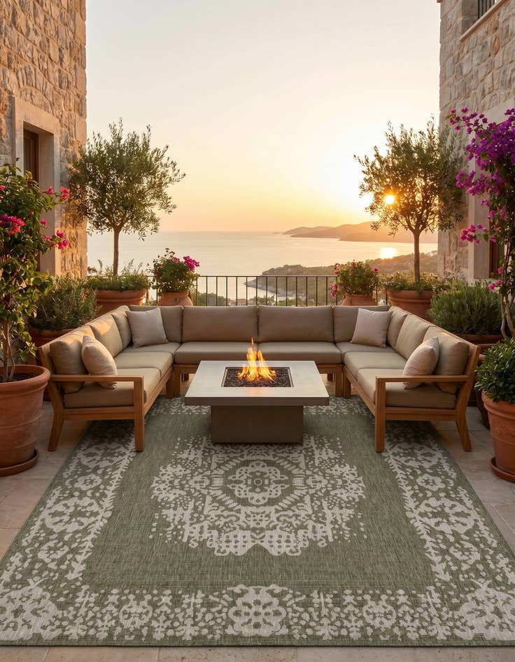 Detail image of 10' x 10' Easy-Clean Traditional Indoor / Outdoor Square Rug