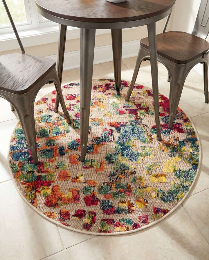 3' x 3' Easy-Clean Casablanca Indoor / Outdoor Round Rug