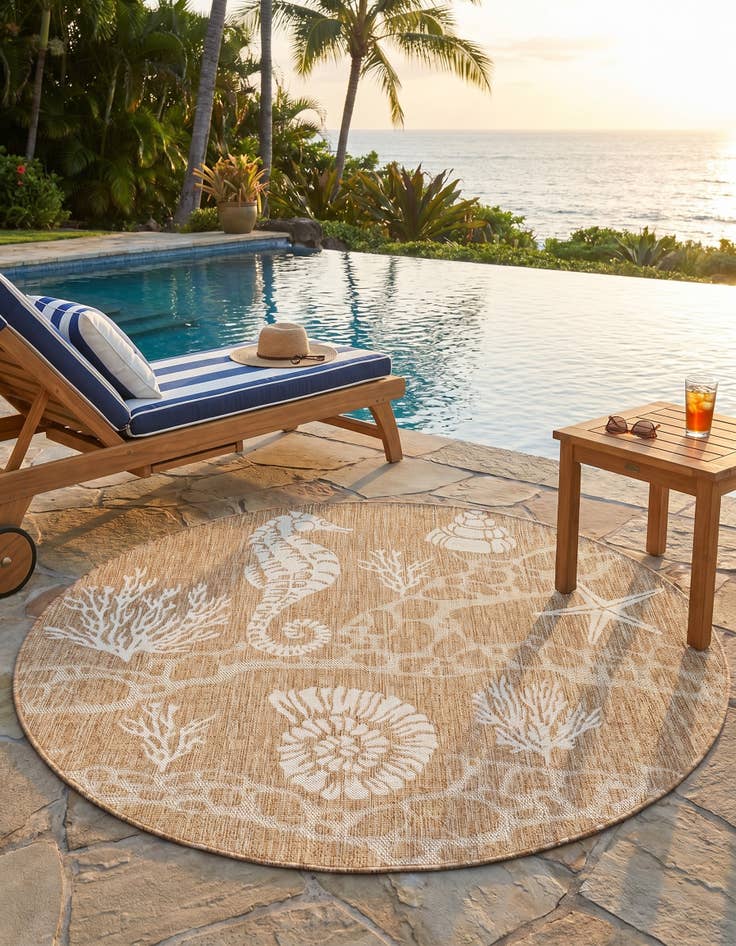 Detail image of 5' 3 x 5' 3 Easy-Clean Coastal Indoor / Outdoor Round Rug