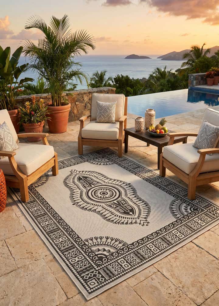 7' 10 x 10' Easy-Clean Traditional Indoor / Outdoor Rug