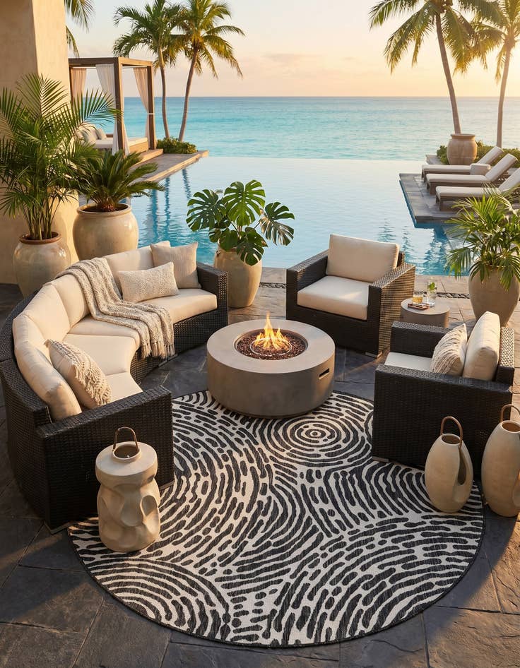 Detail image of 6' x 6' Easy-Clean Modern Indoor / Outdoor Round Rug