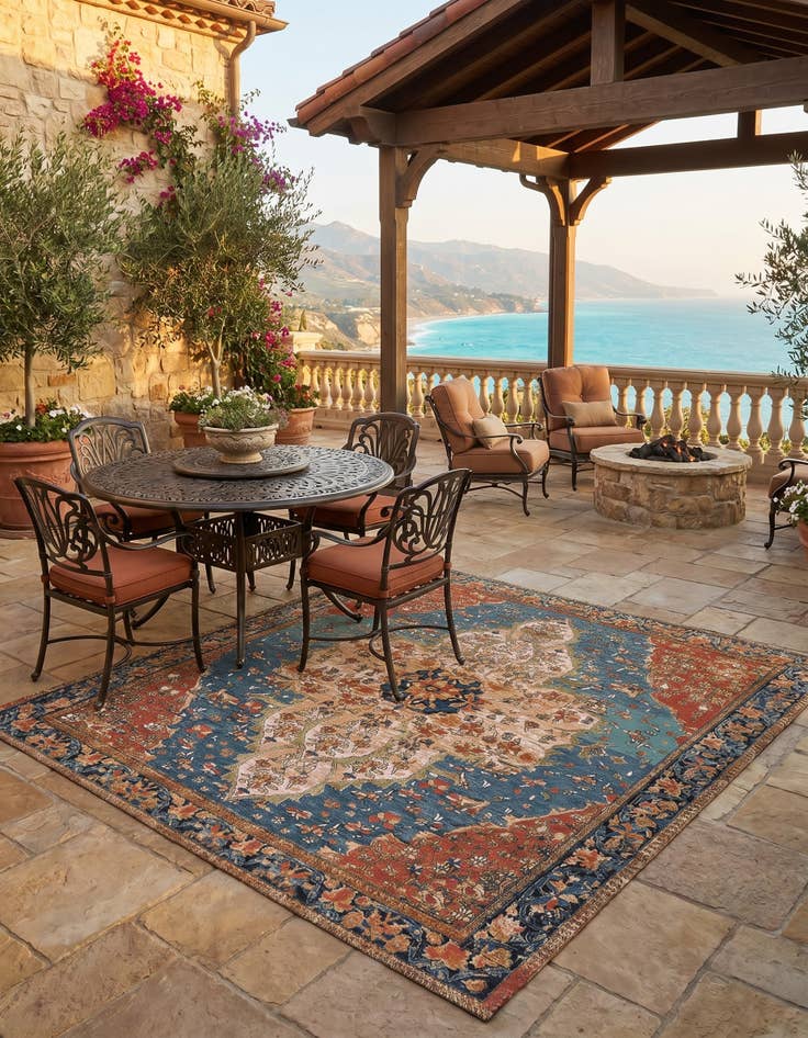 Detail image of 10' x 10' Easy-Clean Traditional Indoor / Outdoor Square Rug