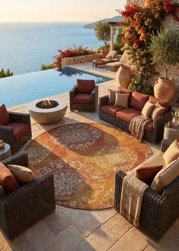 8' x 8' Easy-Clean Modern Indoor / Outdoor Round Rug