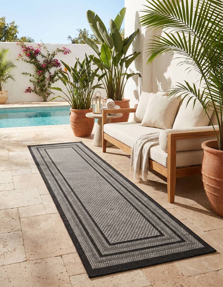 Detail image of 2' 7 x 10' Easy-Clean Border Indoor / Outdoor Runner Rug