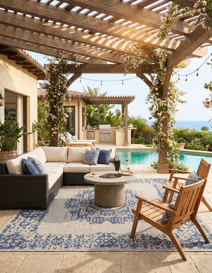 Detail image of 10' x 10' Easy-Clean Traditional Indoor / Outdoor Square Rug