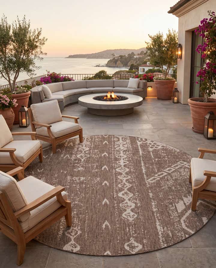 13' x 13' Easy-Clean Bohemian Indoor / Outdoor Round Rug