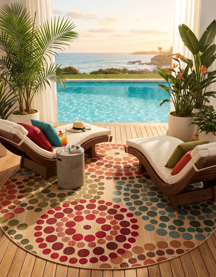 Detail image of 7' x 7' Easy-Clean Modern Indoor / Outdoor Round Rug