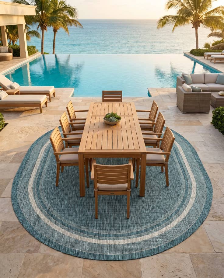 Detail image of 7' 10 x 10' Easy-Clean Border Indoor / Outdoor Oval Rug