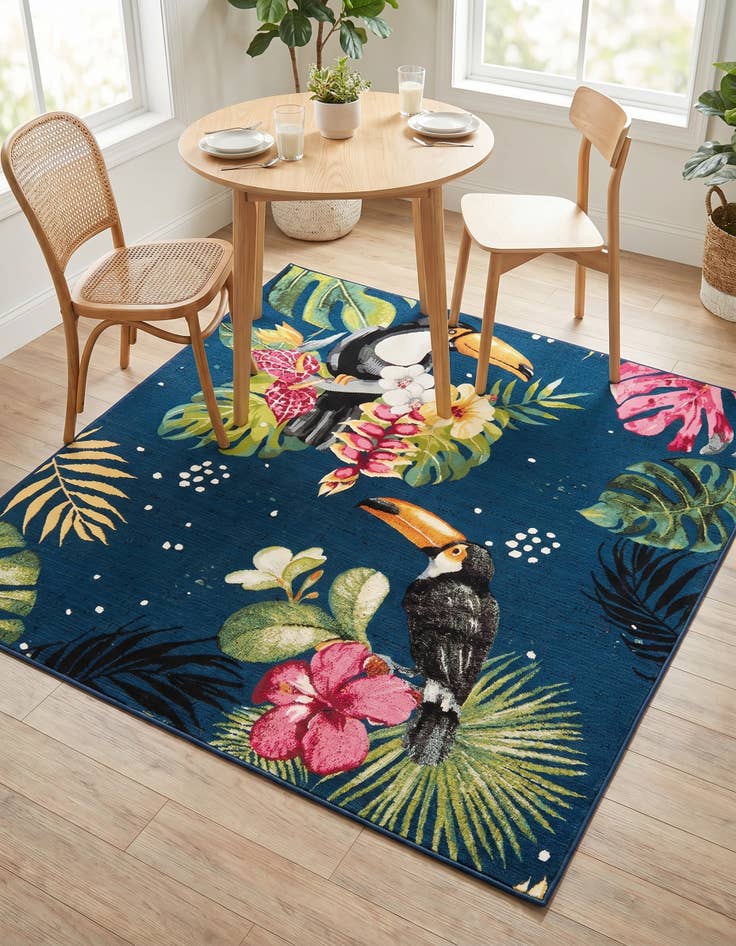 Detail image of 6' x 6' Easy-Clean Botanical Indoor / Outdoor Square Rug