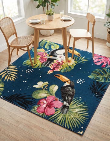 Easy-Clean Botanical Indoor / Outdoor Square Rug