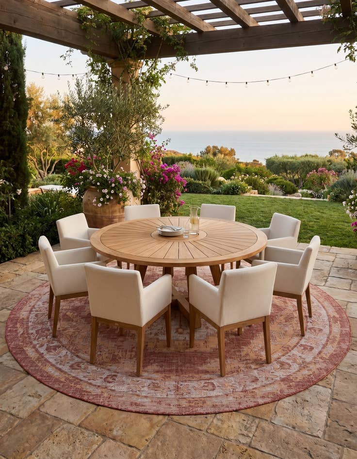 Detail image of 13' x 13' Easy-Clean Traditional Indoor / Outdoor Round Rug