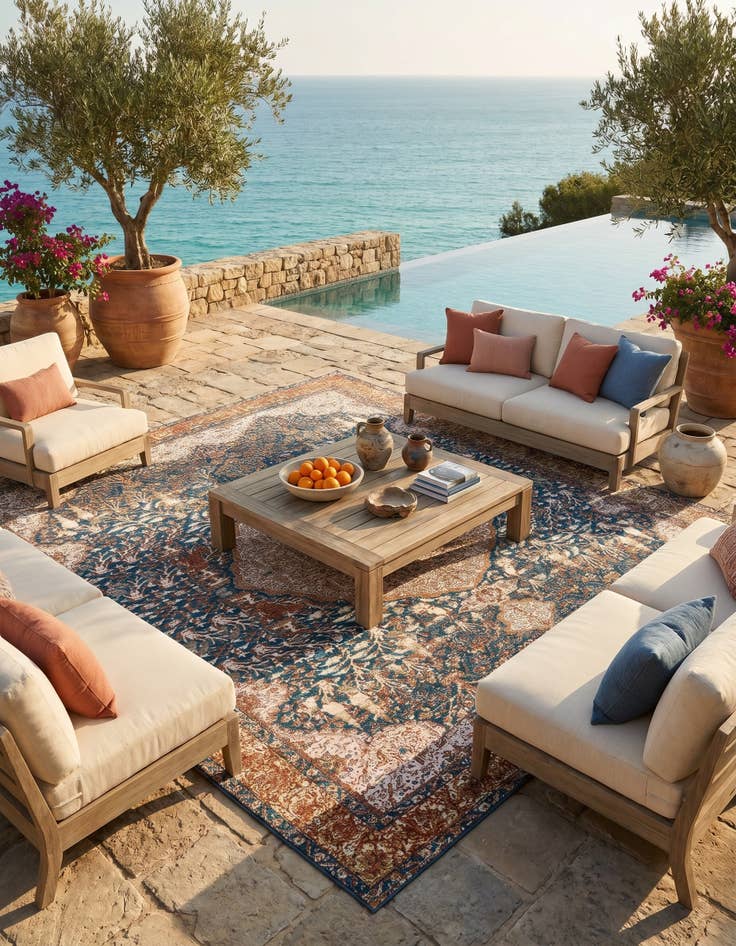 Detail image of 10' x 10' Easy-Clean Traditional Indoor / Outdoor Square Rug