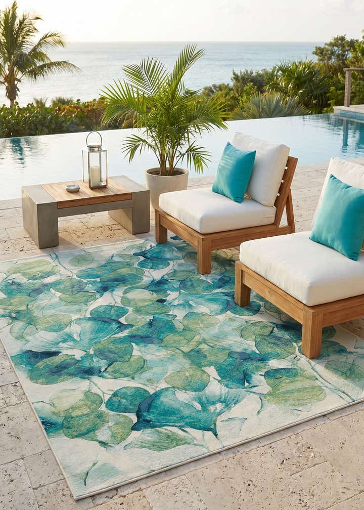 9' x 12' Easy-Clean Botanical Indoor / Outdoor Rug