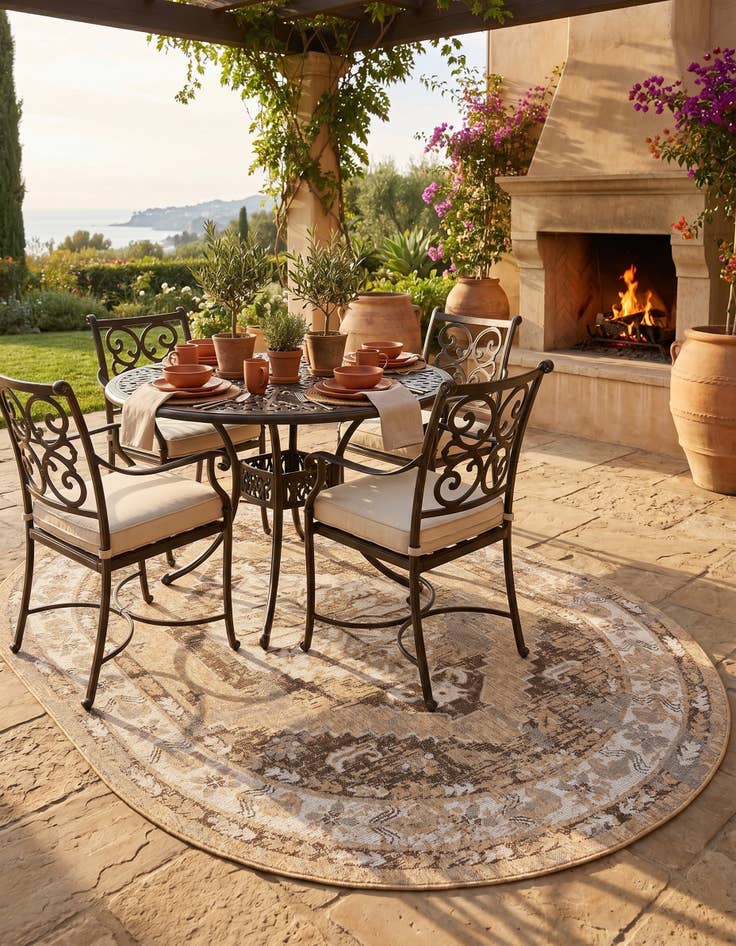 Detail image of 7' 10 x 10' Easy-Clean Traditional Indoor / Outdoor Oval Rug