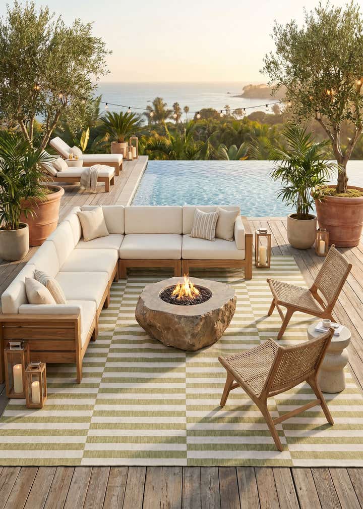 10' x 14' Easy-Clean Striped Indoor / Outdoor Rug