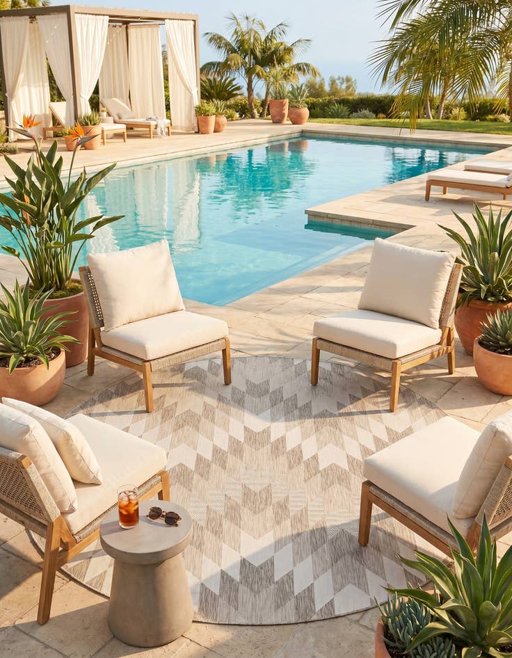 Detail image of 10' x 10' Easy-Clean Modern Indoor / Outdoor Round Rug