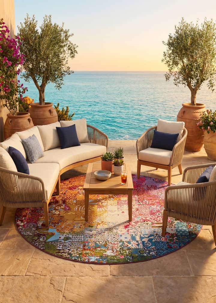 8' x 8' Easy-Clean Modern Indoor / Outdoor Round Rug