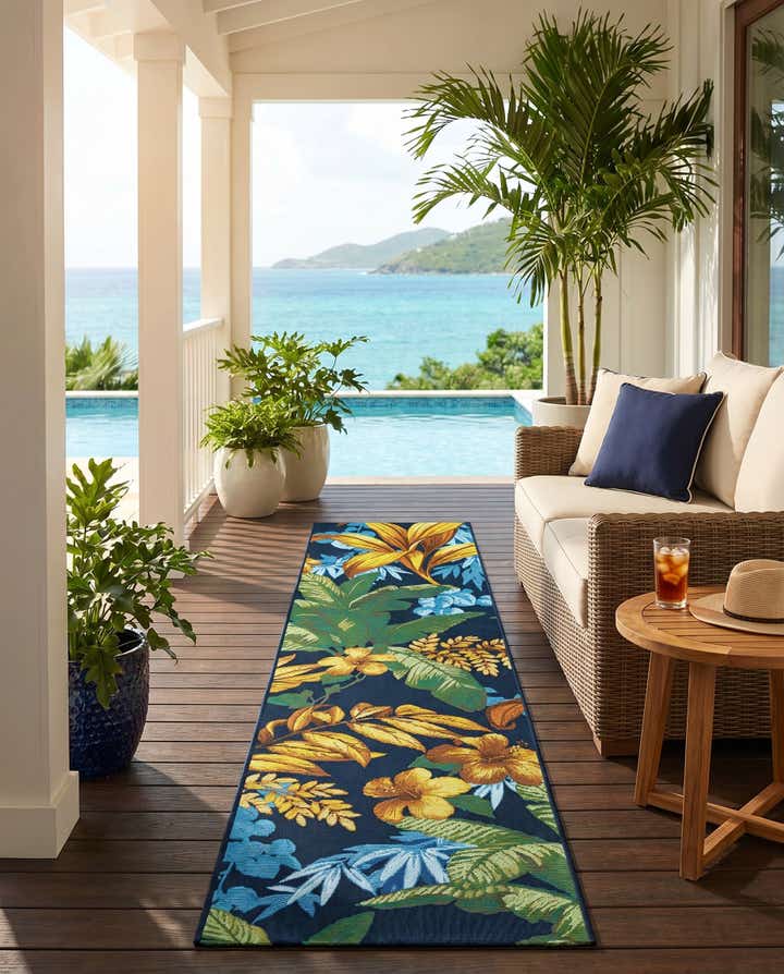 2' x 8' Easy-Clean Botanical Indoor / Outdoor Runner Rug