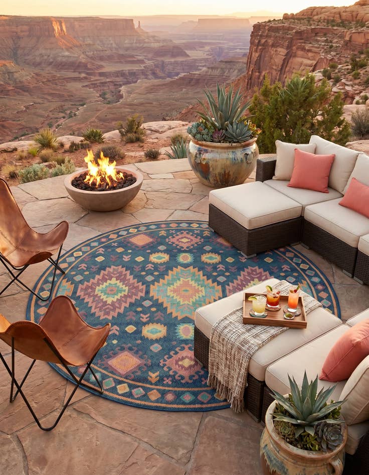 Detail image of 10' x 10' Easy-Clean Baja Indoor / Outdoor Round Rug