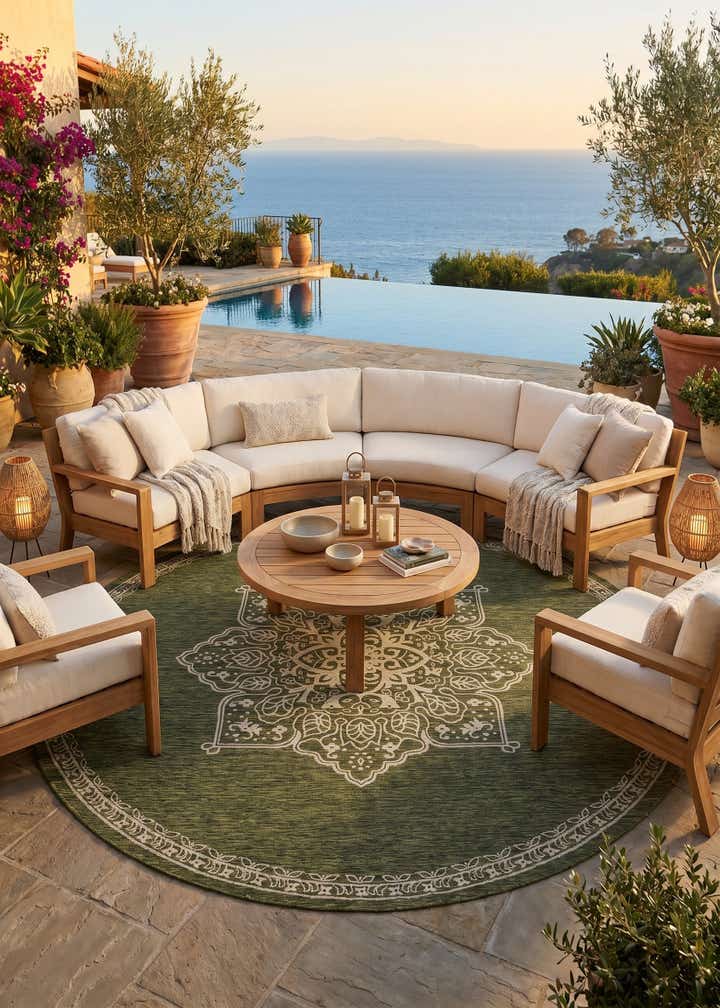 13' x 13' Easy-Clean Traditional Indoor / Outdoor Round Rug
