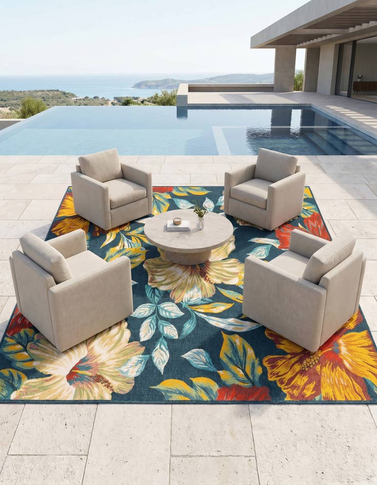 Detail image of 10' x 10' Easy-Clean Coastal Indoor / Outdoor Square Rug