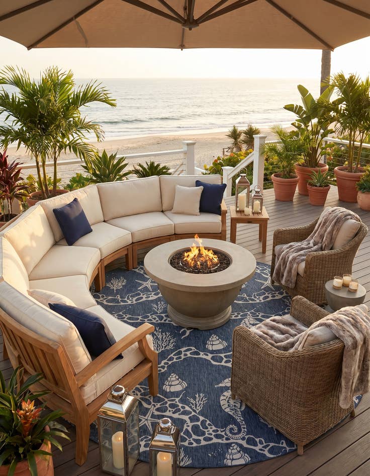 Detail image of 13' x 13' Easy-Clean Coastal Indoor / Outdoor Round Rug