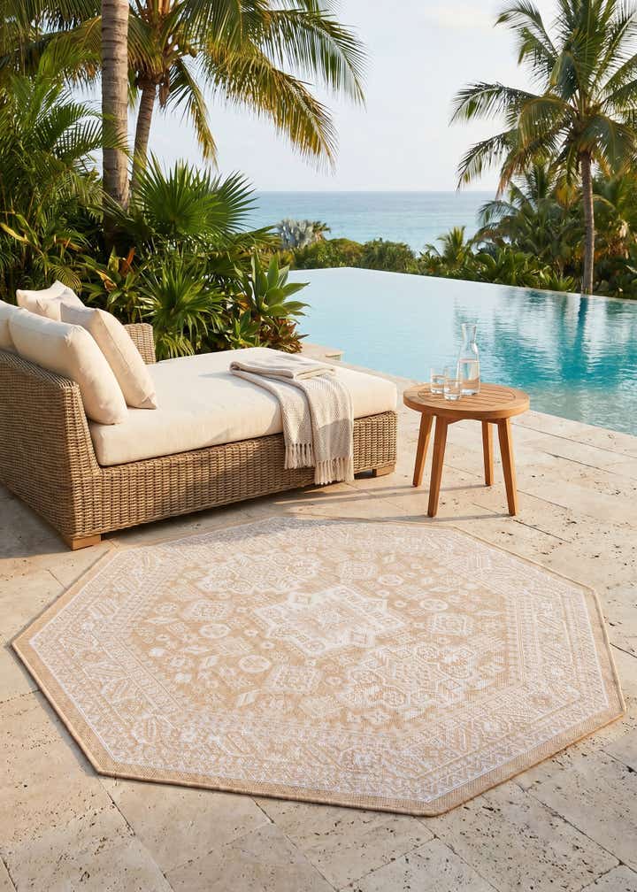 5' 3 x 5' 3 Easy-Clean Aztec Indoor / Outdoor Octagon Rug