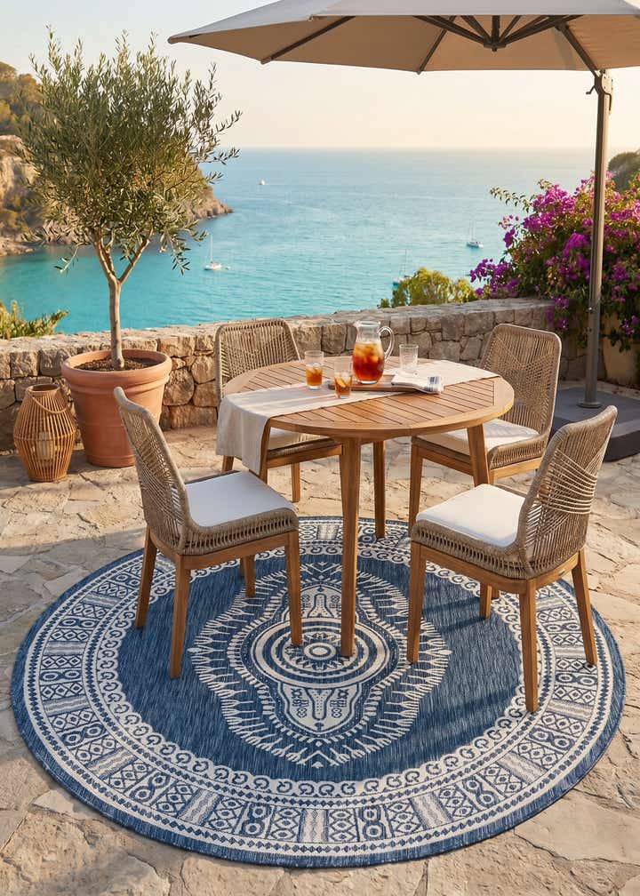 7' 10 x 7' 10 Easy-Clean Traditional Indoor / Outdoor Round Rug