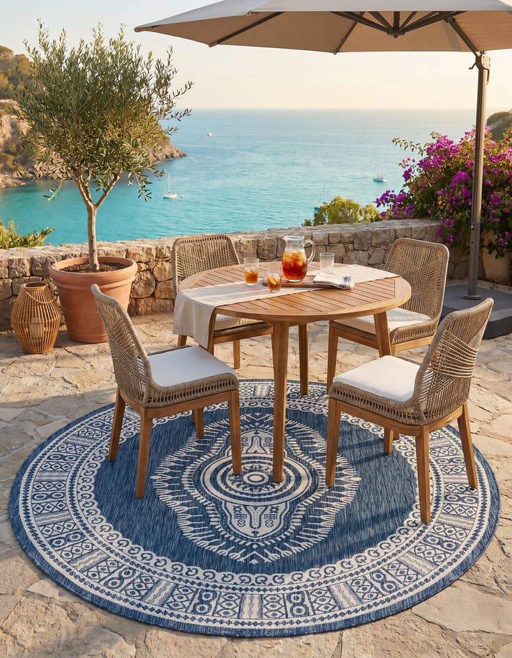 Detail image of 7' 10 x 7' 10 Easy-Clean Traditional Indoor / Outdoor Round Rug