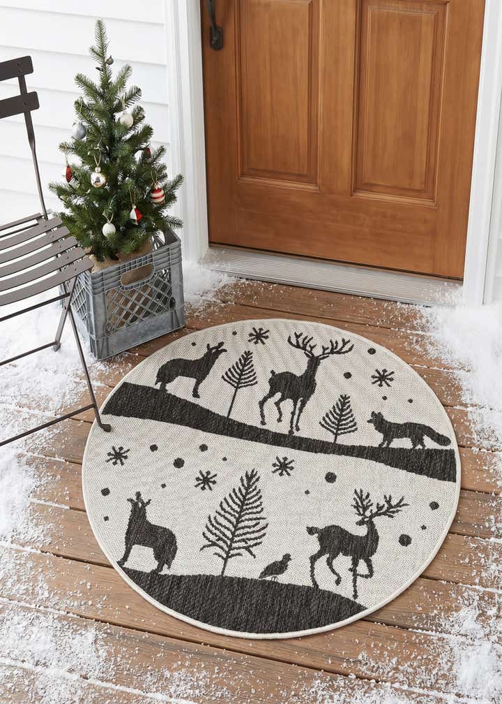 3' x 3' Easy-Clean Holiday Indoor / Outdoor Round Rug
