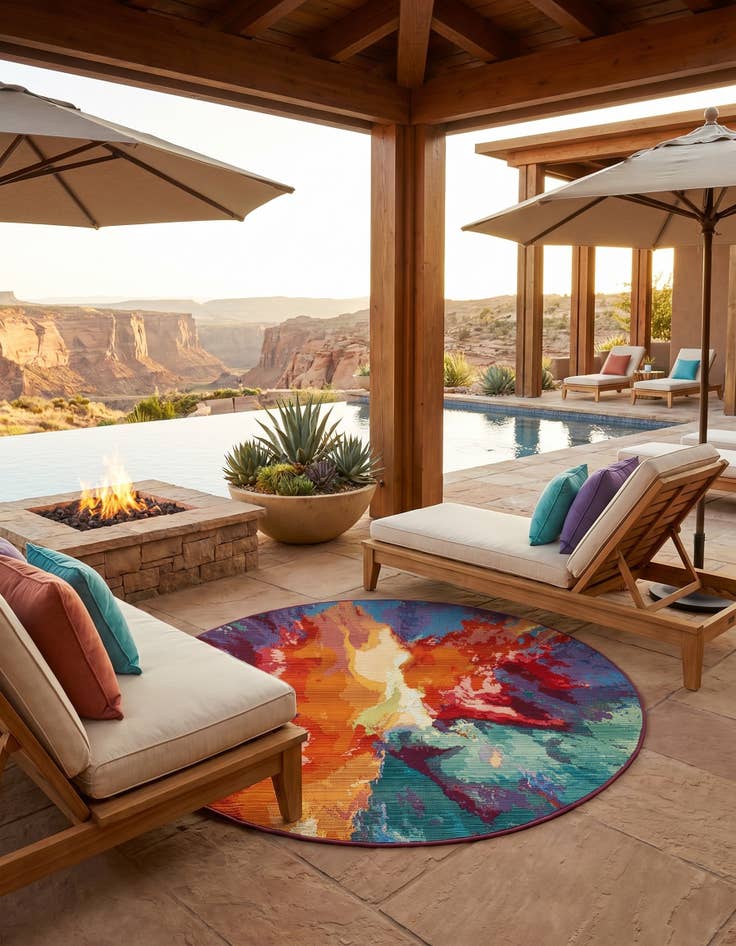 Detail image of 4' x 4' Easy-Clean Modern Indoor / Outdoor Round Rug