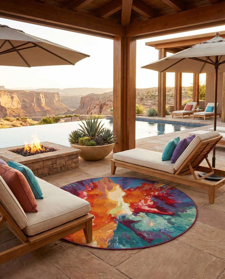 4' x 4' Easy-Clean Modern Indoor / Outdoor Round Rug
