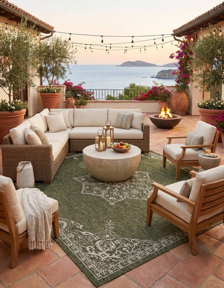 Detail image of 13' x 13' Easy-Clean Traditional Indoor / Outdoor Square Rug