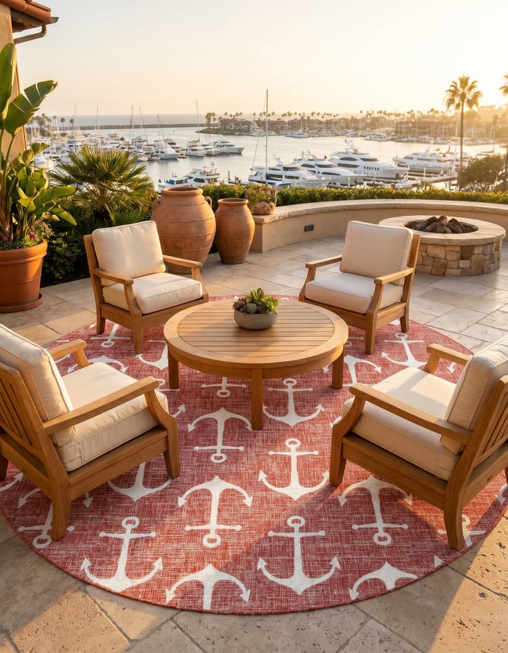 Detail image of 10' x 10' Easy-Clean Coastal Indoor / Outdoor Round Rug