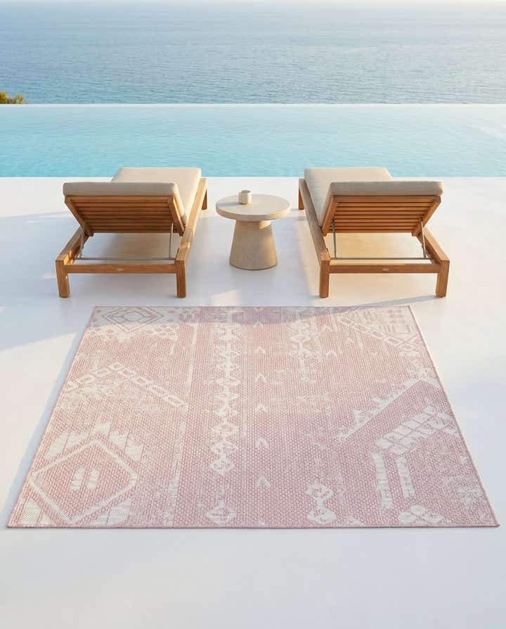5' 3 x 5' 3 Easy-Clean Bohemian Indoor / Outdoor Square Rug